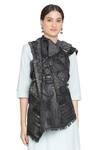 Shop_Shingora_Black Geometric Fleur Tashi Woven Stole _at_Aza_Fashions