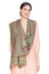 Shop_Shingora_Green Bohemian Fleur Urshia Art Woven Stole _at_Aza_Fashions
