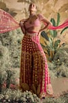 Shop_Papa Don't Preach_Pink Raw Silk Embroidery Bead Notched Avalon Blouse Sharara Set _at_Aza_Fashions