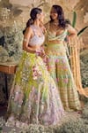 Shop_Papa Don't Preach_Green Tulle Embroidery Sequin Notched Nova Work Blouse Sharara Set _Online_at_Aza_Fashions