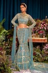 Buy_Papa Don't Preach_Blue Tulle Embellished Metal Round Thalia Stripe Lehenga Set _at_Aza_Fashions