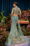 Shop_Papa Don't Preach_Blue Tulle Embellished Metal Round Thalia Stripe Lehenga Set _at_Aza_Fashions