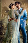 Buy_Papa Don't Preach_Blue Tulle Embellished Metal Round Thalia Stripe Lehenga Set _Online_at_Aza_Fashions