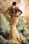 Shop_Papa Don't Preach_Gold Tulle Embellished Metal Freya Hand Draped Mermaid Lehenga Set _at_Aza_Fashions