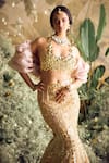 Papa Don't Preach_Gold Tulle Embellished Metal Freya Hand Draped Mermaid Lehenga Set _at_Aza_Fashions