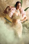 Buy_Papa Don't Preach_Gold Tulle Embellished Metal Freya Hand Draped Mermaid Lehenga Set 