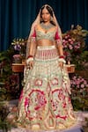 Buy_Papa Don't Preach_Red Tulle Embellished 3d Metal Rose Applique Embroidered Bridal Lehenga Set _at_Aza_Fashions