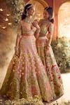 Buy_Papa Don't Preach_Red Tulle Embellished 3d Metal Rose Applique Embroidered Bridal Lehenga Set _Online_at_Aza_Fashions