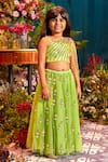 Buy_Papa Don't Preach_Green Tulle Embroidery Crystal One Shoulder Top And Lehenga Set _at_Aza_Fashions