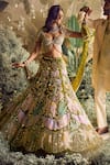 Buy_Papa Don't Preach_Green Tulle Embroidery Sequin Notched Floral Patchwork Lehenga Set 