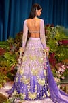 Shop_Papa Don't Preach_Purple Tulle Embellished Acrylic Leaf Neck Celestia Metal Bridal Lehenga Set _at_Aza_Fashions