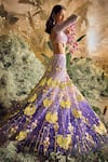 Papa Don't Preach_Purple Tulle Embellished Acrylic Leaf Neck Celestia Metal Bridal Lehenga Set _Online_at_Aza_Fashions