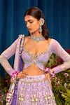 Papa Don't Preach_Purple Tulle Embellished Acrylic Leaf Neck Celestia Metal Bridal Lehenga Set _at_Aza_Fashions