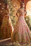 Papa Don't Preach_Pink Raw Silk Embroidery Crystal Alice Royal Carriage Bridal Lehenga Set _Online_at_Aza_Fashions