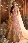 Papa Don't Preach_Pink Raw Silk Embroidery Crystal Alice Royal Carriage Bridal Lehenga Set _at_Aza_Fashions