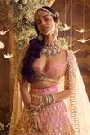 Buy_Papa Don't Preach_Pink Raw Silk Embroidery Crystal Alice Royal Carriage Bridal Lehenga Set 