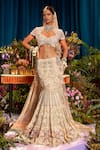 Buy_Papa Don't Preach_Ivory Tulle Embroidery Crysrtal Notched Aria Lehenga Set _at_Aza_Fashions