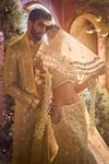 Buy_Papa Don't Preach_Ivory Tulle Embroidery Crysrtal Notched Aria Lehenga Set 