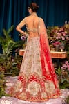 Shop_Papa Don't Preach_Red Raw Silk Embroidery Metal Sweetheart Neck Rosetta Bridal Lehenga Set _at_Aza_Fashions