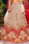 Papa Don't Preach_Red Raw Silk Embroidery Metal Sweetheart Neck Rosetta Bridal Lehenga Set _Online_at_Aza_Fashions