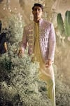 Shop Papa Don't Preach Purple Silk Embroidery, Metallic Thread Beau Embellished Jacket And Kurta Set at Aza Fashions Shop_Papa Don't Preach_Purple Silk Embroidery, Metallic Thread Beau Embellished Jacket And Kurta Set _at_Aza_Fashions
