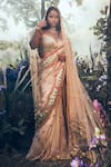 Shop_Papa Don't Preach_Ivory Organza Tissue Embellished And Embroidered Applique Pre-draped Saree Set _at_Aza_Fashions