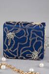 Shop_FEZA BAGS_Blue Embroidery Floral Clutch_at_Aza_Fashions