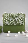 Shop_FEZA BAGS_Green Embellished Pearl Clutch _at_Aza_Fashions