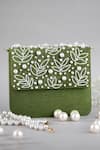 FEZA BAGS_Green Embellished Pearl Clutch _Online_at_Aza_Fashions