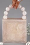 FEZA BAGS_White Plain Marble Effect Clutch _Online_at_Aza_Fashions