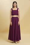 Adara Khan_Purple Crepe Woven Floral Square Neck Pattern Jacket Skirt Set_Online_at_Aza_Fashions