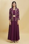 Buy_Adara Khan_Purple Crepe Woven Floral Square Neck Pattern Jacket Skirt Set_Online_at_Aza_Fashions