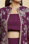 Shop_Adara Khan_Purple Crepe Woven Floral Square Neck Pattern Jacket Skirt Set_Online_at_Aza_Fashions