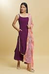 Buy_Samyukta Singhania_Purple Poly Crepe Printed Dupatta Floral Scoop Neck Kurta And Palazzo Set With _at_Aza_Fashions