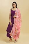 Buy_Samyukta Singhania_Purple Poly Crepe Printed Dupatta Floral Scoop Neck Kurta And Palazzo Set With _Online_at_Aza_Fashions