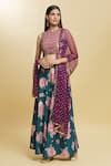 Buy_Adara Khan_Green Lehenga And Blouse Poly Crepe Print Botanic Bloom Round Neck Set_Online_at_Aza_Fashions