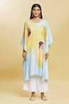 Samyukta Singhania_Yellow Polyester Gota Patti Round Neck Retro Blossom Print Kurta With Palazzo_at_Aza_Fashions