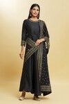 Buy_Adara Khan_Black Poly Silk Embroidery Ditsy Anthemion Border Work Anarkali With Dupatta_at_Aza_Fashions