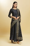 Adara Khan_Black Poly Silk Embroidery Ditsy Anthemion Border Work Anarkali With Dupatta_Online_at_Aza_Fashions