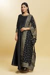 Buy_Adara Khan_Black Poly Silk Embroidery Ditsy Anthemion Border Work Anarkali With Dupatta_Online_at_Aza_Fashions