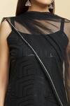 Buy_Samyukta Singhania_Black Net, Polyester Glitter Round Neck Dimension Print Kurti Sharara Set_Online_at_Aza_Fashions