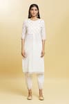 Khwaab by Sanjana Lakhani_Off White Pure Cotton Print Tulip Art Gota Lace Embellished Kurta With Trouser _Online_at_Aza_Fashions