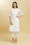 Buy_Khwaab by Sanjana Lakhani_Off White Pure Cotton Print Tulip Art Gota Lace Embellished Kurta With Trouser _Online_at_Aza_Fashions