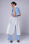 Shop_Diksha Khanna_Blue Chanderi Overlap Panel Trench Coat _at_Aza_Fashions