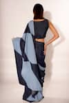 Shop_DIKSHA KHANNA_Blue Denim Patchwork Square Pre-stitched Saree With Blouse _at_Aza_Fashions