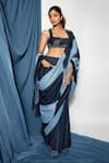DIKSHA KHANNA_Blue Denim Patchwork Square Pre-stitched Saree With Blouse _Online_at_Aza_Fashions
