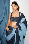 Buy_DIKSHA KHANNA_Blue Denim Patchwork Square Pre-stitched Saree With Blouse _Online_at_Aza_Fashions