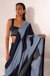 Shop_DIKSHA KHANNA_Blue Denim Patchwork Square Pre-stitched Saree With Blouse _Online_at_Aza_Fashions