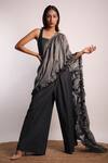 Buy_DIKSHA KHANNA_Grey Denim Patchwork Square Ruched Pallu Pant Saree With Blouse _at_Aza_Fashions