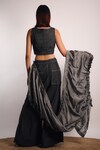 Shop_DIKSHA KHANNA_Grey Denim Patchwork Square Ruched Pallu Pant Saree With Blouse _at_Aza_Fashions